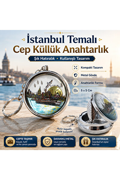 Store İstanbul Temalı Cep Küllük Anahtarlık 5x5 cm | Taşınabilir Mini Küllük