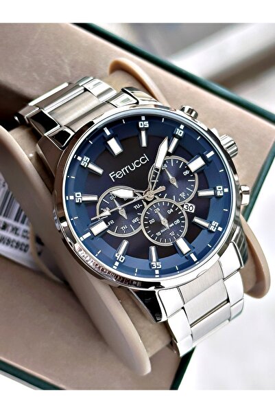 Ferrucci Navy Blue Dial Men's Wristwatch with Calendar 3 Atm Water Resistance