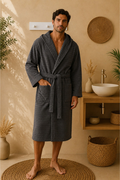sternen glanz Halat de baie natural unisex cu glugă, cu model, mărime mare