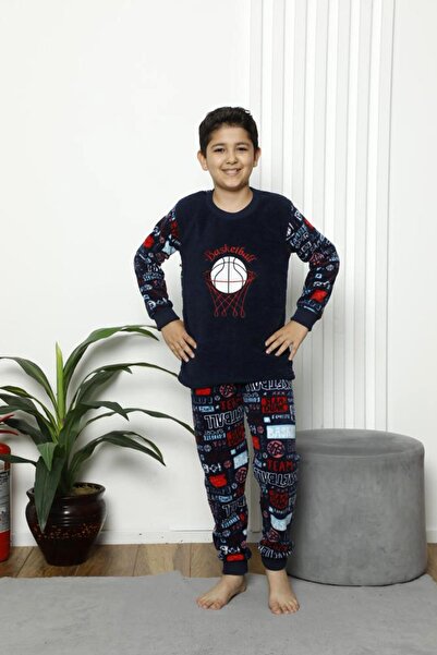 Generic Brand Minim Navy Blue Basketball Embroidered Fleece Pajamas Set for B...