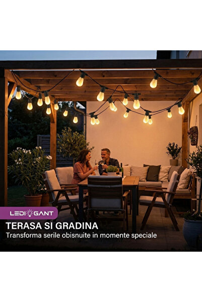 LEDIGANT Ghirlandă luminoasă LED 5m, 10 socluri E27, interconectabilă, pentru...
