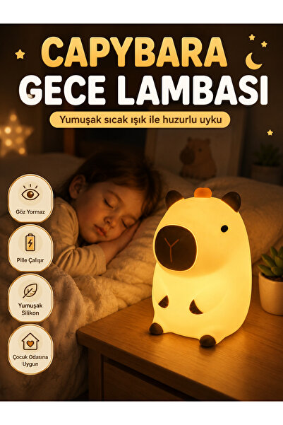 OpenCity Capybara Gece Lambası Pilli Yumuşak Silikon Çocuk Odası Uyku Lambası...