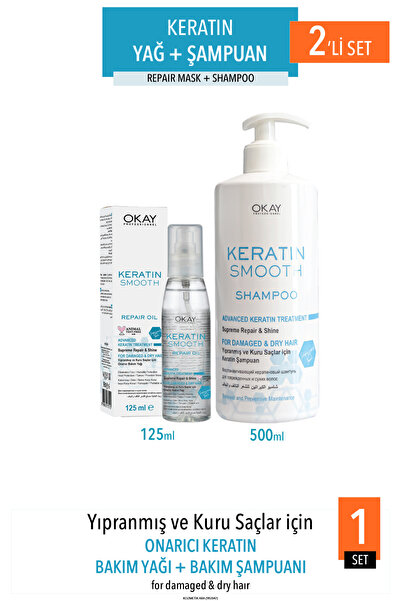 OKAYPROFESSIONNEL Keratin Smooth Şampuan 500 Ml + Bakım Yağı 125 Ml