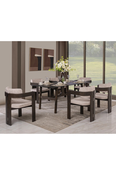Midas Furniture طقم طاولة طعام خشبية 6 كراسي بني
