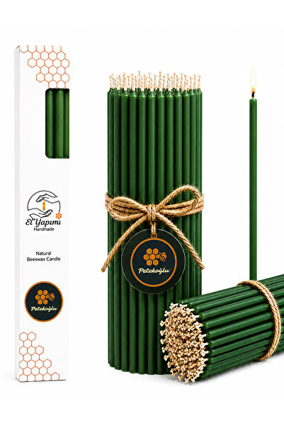 (15Pcs Green) Beeswax Candle Wish Candle Natural Honeycomb Slim Long Party Engagement Wedding Ritual Birthday Candle