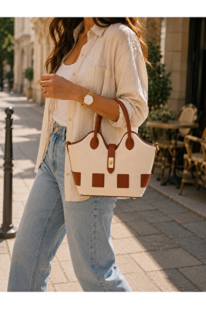 Bags Italia Geantă dama crem piele, model elegant office & casual chic