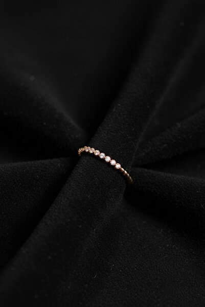 Roza Silver 925 Ayar Zirkon Taşlı Rose Ayarlanabilir Minimal Burgu Gümüş Yüzük