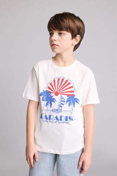 DeFacto Νέο μπλουζάκι με κοντό μανίκι με στάμπα Crew Neck για αγόρια H4320A826HS