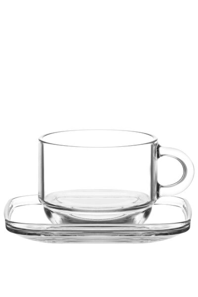LAV Cozy Glass Mug Set for 6 People 270 ml with Handles (6 Mugs, 6 Plates)