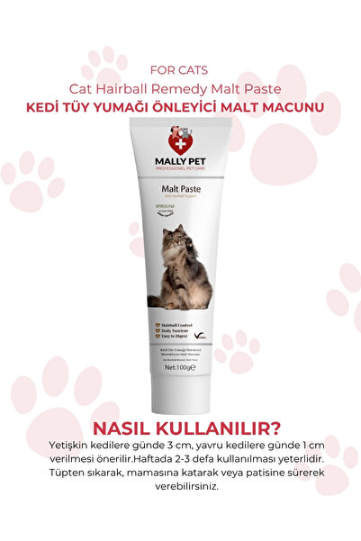 MALLY PET PROFESSIONEL PET CARE Kediler İçin Malt Paste – Tüy Yumağı Önleyici, Sindirim Destekli, Lezzetli Macun