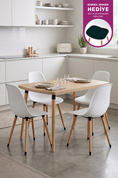 VİLİNZE Eames Sandalye Argos Ahşap MDF Sabit Mutfak Masası Takımı - 70x120 cm