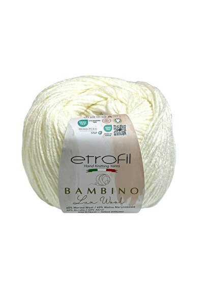 Etrofil خيط حياكة ناعم أبيض من بامبينو لوكس 60% صوف ميرينو 40% أكريليك 50 جرا...