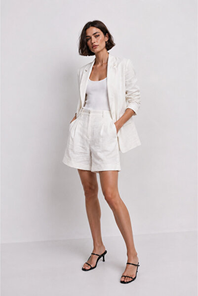 MG GİYİM STORE Kadın Keten Blazer Ceket Şort Takım