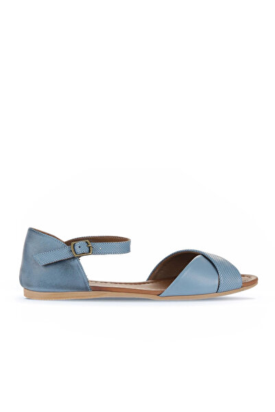 Bueno Shoes Sandale plate de damă din piele deschisă albastră 01wl1217