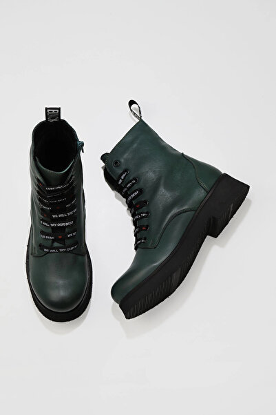 Bueno Shoes Cizme plate de damă din piele verde 01wr8802