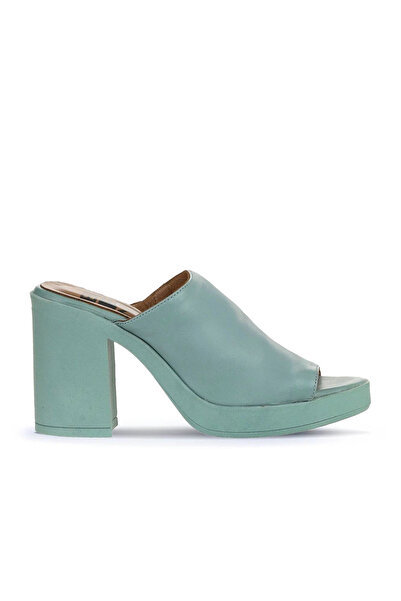 Bueno Shoes Πράσινες δερμάτινες γυναικείες παντόφλες με τακούνι - 01wy12306