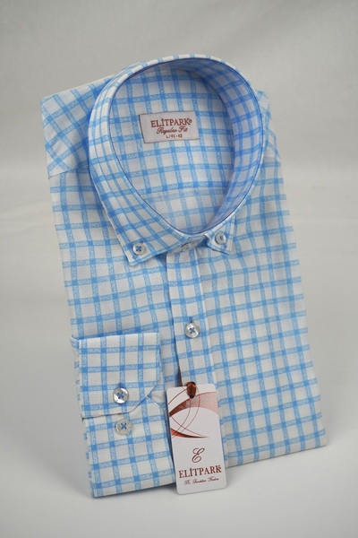 elitpark Cotton Patterned Blue Men's Shirt