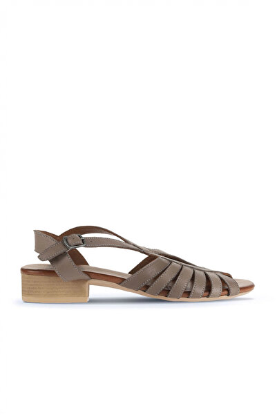 Gray Leather Women's Low Heel Sandals 01wa7307