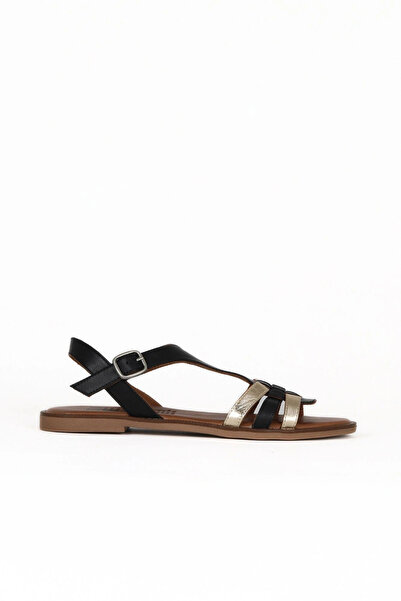 Bueno Shoes Sandale plate de damă din piele aurie lucioasă 01we3602