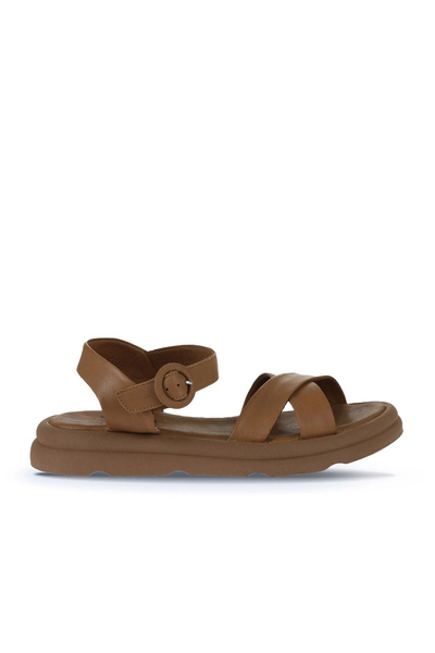 Bueno Shoes Sandale plate pentru femei din piele maronie 01wy9409
