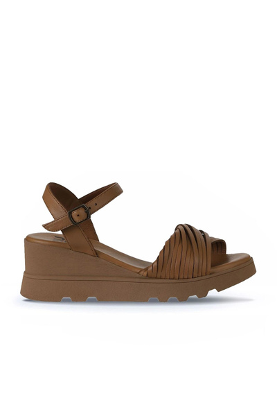 Bueno Shoes Sandale cu toc cu pană pentru femei, din piele maronie, 01wy8609