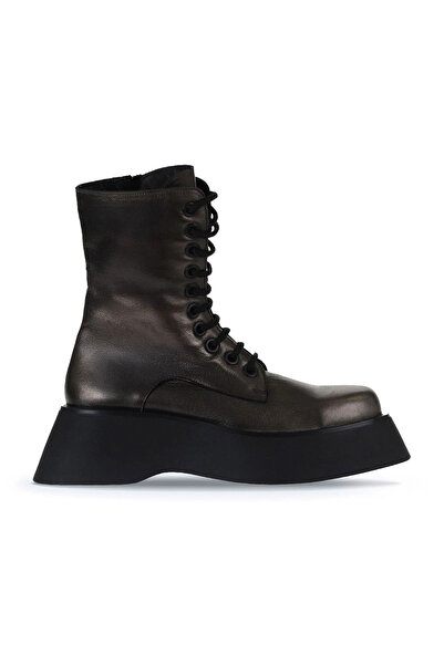 Bueno Shoes Cizme de damă din piele gri cu toc compensat 01wv5103