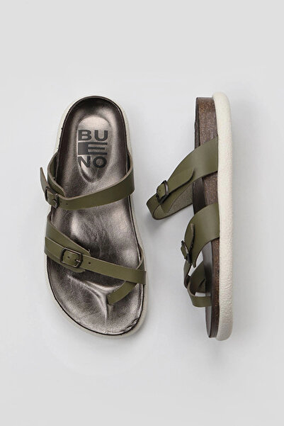 Bueno Shoes Flip-flops din piele kaki pentru femei - 01ws11000