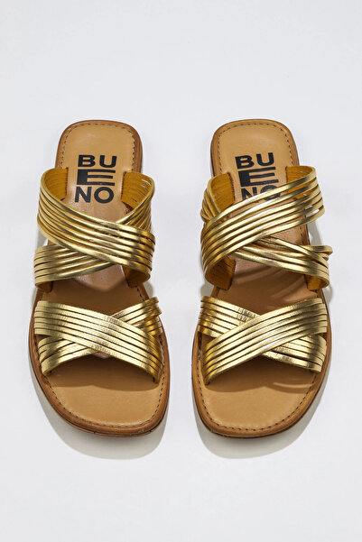Bueno Shoes Yellow Shiny Leather Women's Flat Slippers 01Wu3422