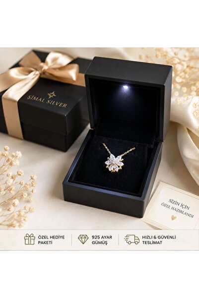 Şimal Silver 925 Ayar Gümüş Altın Kaplamalı Mıknatılı Beyaz Manolya Kolye