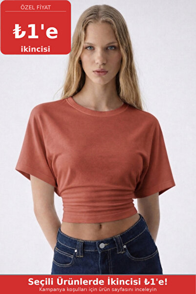 COMBİNE MİCHAİL Women's Bat Sleeve Basic Slim Fit Powder Blouse