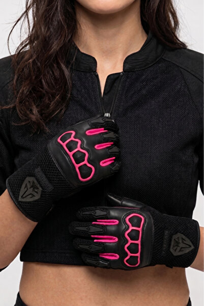 TAIPAN SPORTS Taipan Breeze Pink 3 Mevsim Kadın Motorsiklet Eldiveni Deri Fil...