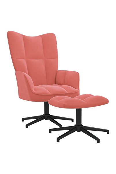 Concept Scaun de relaxare cu taburet, roz, catifea