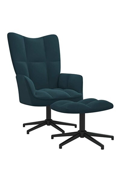 Concept Scaun de relaxare cu taburet, albastru, catifea