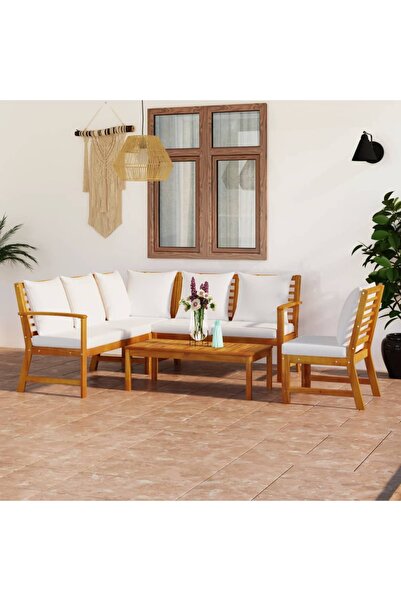 Concept Set mobilier de grădină cu perne crem, 5 piese, lemn de acacia