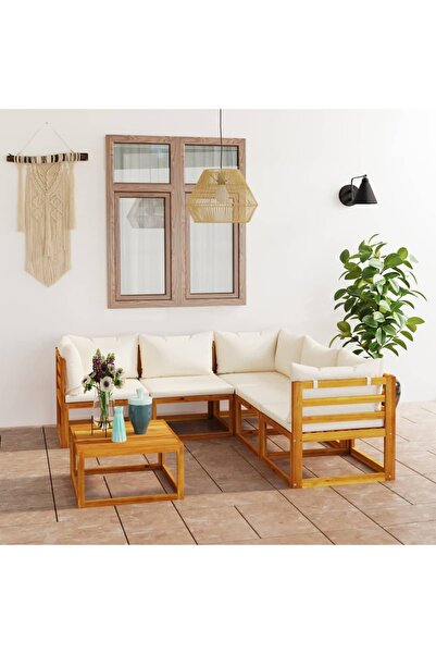 Concept Set mobilier de grădină cu perne crem, 6 piese, lemn de acacia
