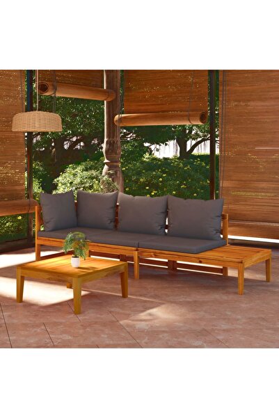 Concept Set mobilier grădină cu perne gri închis, 3 piese, lemn acacia