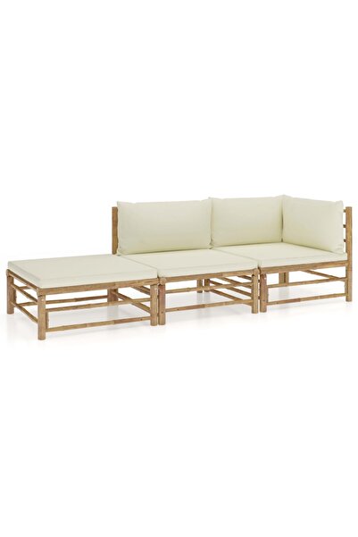 Concept Set mobilier de grădină cu perne alb crem, 3 piese, bambus