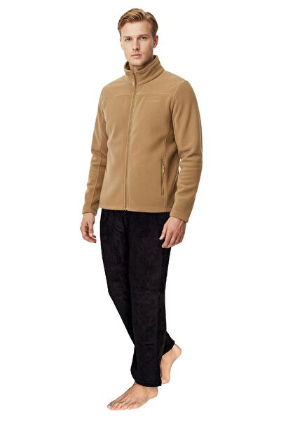 THERMOFORM Men's Full Zipper Winter Top and Bottom Fleece Tracksuit Set Sand-...