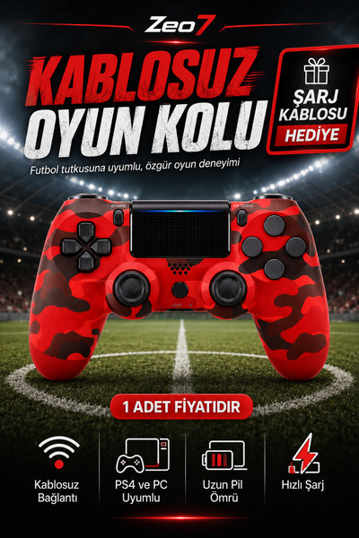 Zeo7 PS4 Kol Kablosuz Oyun Kolu Titreşimli Joystick Tablet Telefon PC Uyumlu