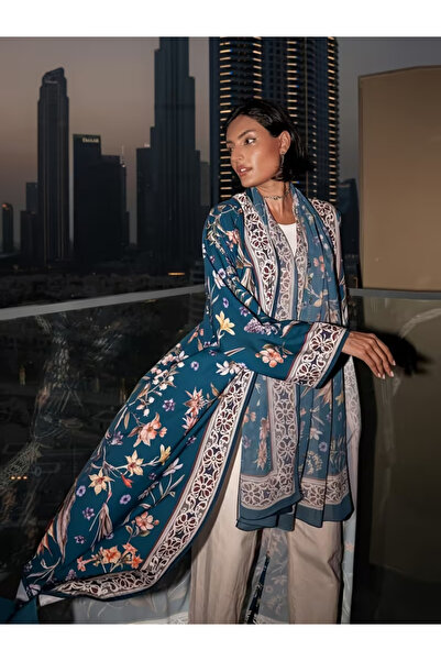 Noon Noora Printed Cardigan Jacket, Fashionable Abaya Robe with Headscarf