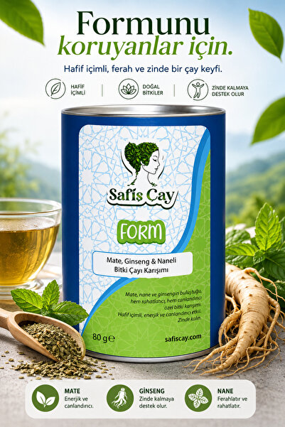 Safiş Çay Form 80 gr | Mate, Ginseng & Naneli Bitki Çayı | Hafif İçim