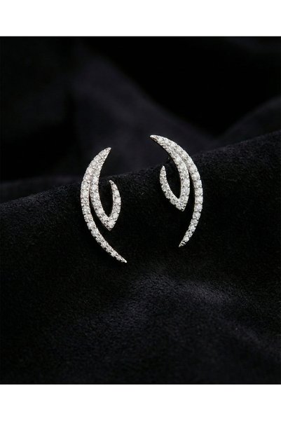 Roza Silver 925 Ayar Rodyum Özel Tasarım Yatay Sarmaşık Gümüş Küpe