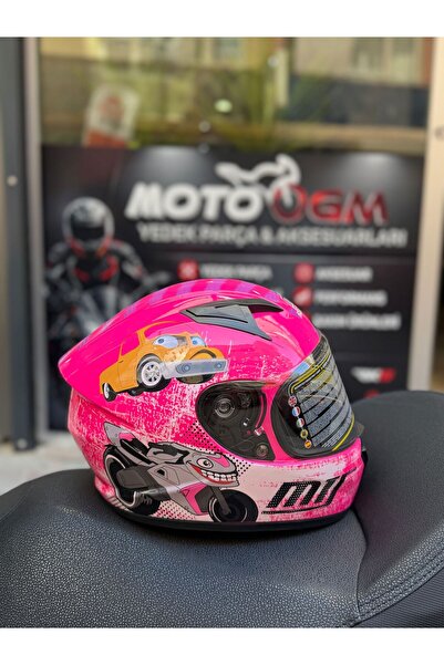 MTS M-201 Child Helmet Full Face Parlak Pembe Desenli Çocuk Kaskı