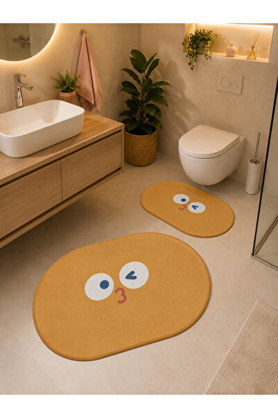 Chilai Home Stranger Face Turuncu Kaydırmaz Tabanlı 2 li Banyo Paspas Seti Ta...