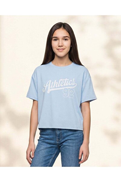 REDTAG Senior Girls Blue Printed T-Shirt