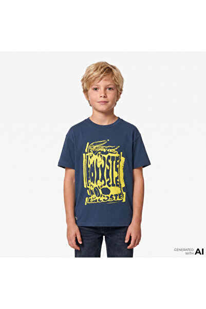 Lacoste Çocuk Bisiklet Yaka Baskılı Lacivert T-Shirt