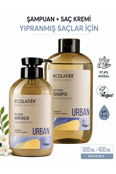ECOLATIER Saç Bakım Seti Yıpranmış Saçlar İçin %97,4 Doğal Şampuan ve Saç Kre...