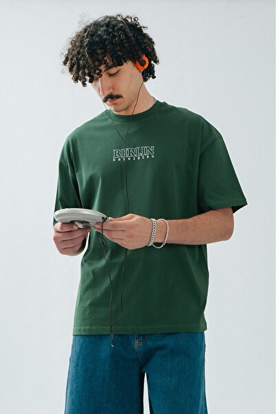 UKHWD SUPPLY Tricou verde oversize pentru bărbați Berlin Kreuzberg
