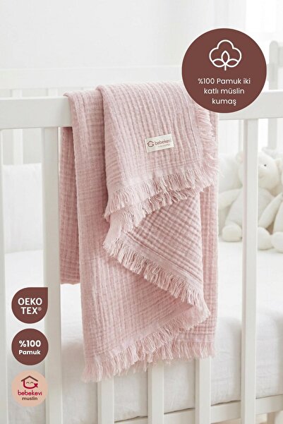 Bebekevi %100 Pamuk OEKO-TEX® İki Katlı Müslin Bebek Battaniyesi 2 Katlı Saça...