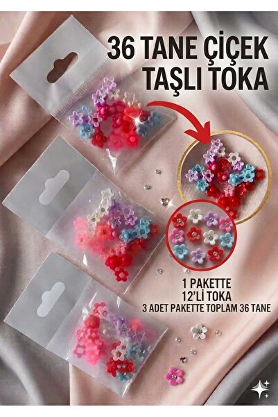 ModaRESSO Kristal Taşlı Çiçek 3Adet Figürlü Renkli Örgü Boncuğu Saç Aksesuarı